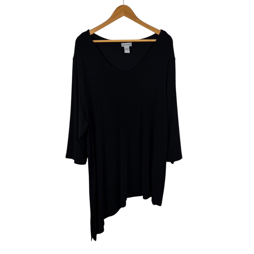 Catherines Black‎ Asymmetrical Tunic Top 3X Ribbed Knit Stretch Minimalist Flowy